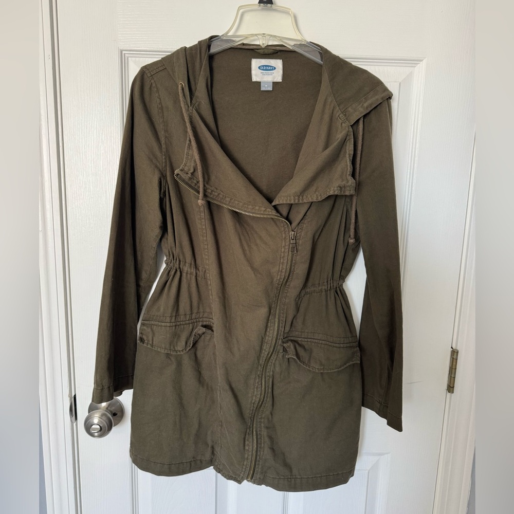 Old Navy Olive Green Hooded Drawstring Utility Jacket